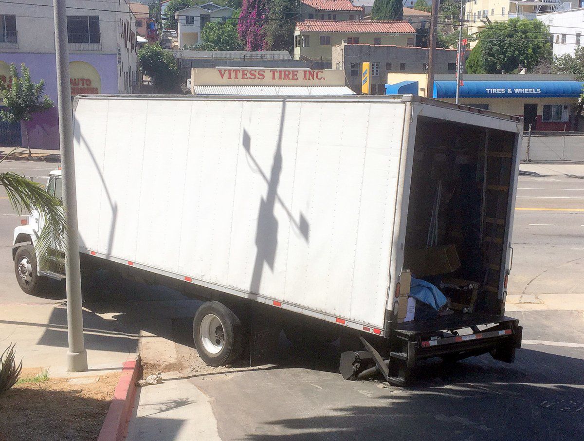 Stuck truck and Quintero Street and Sunset Boulevard in Echo Park